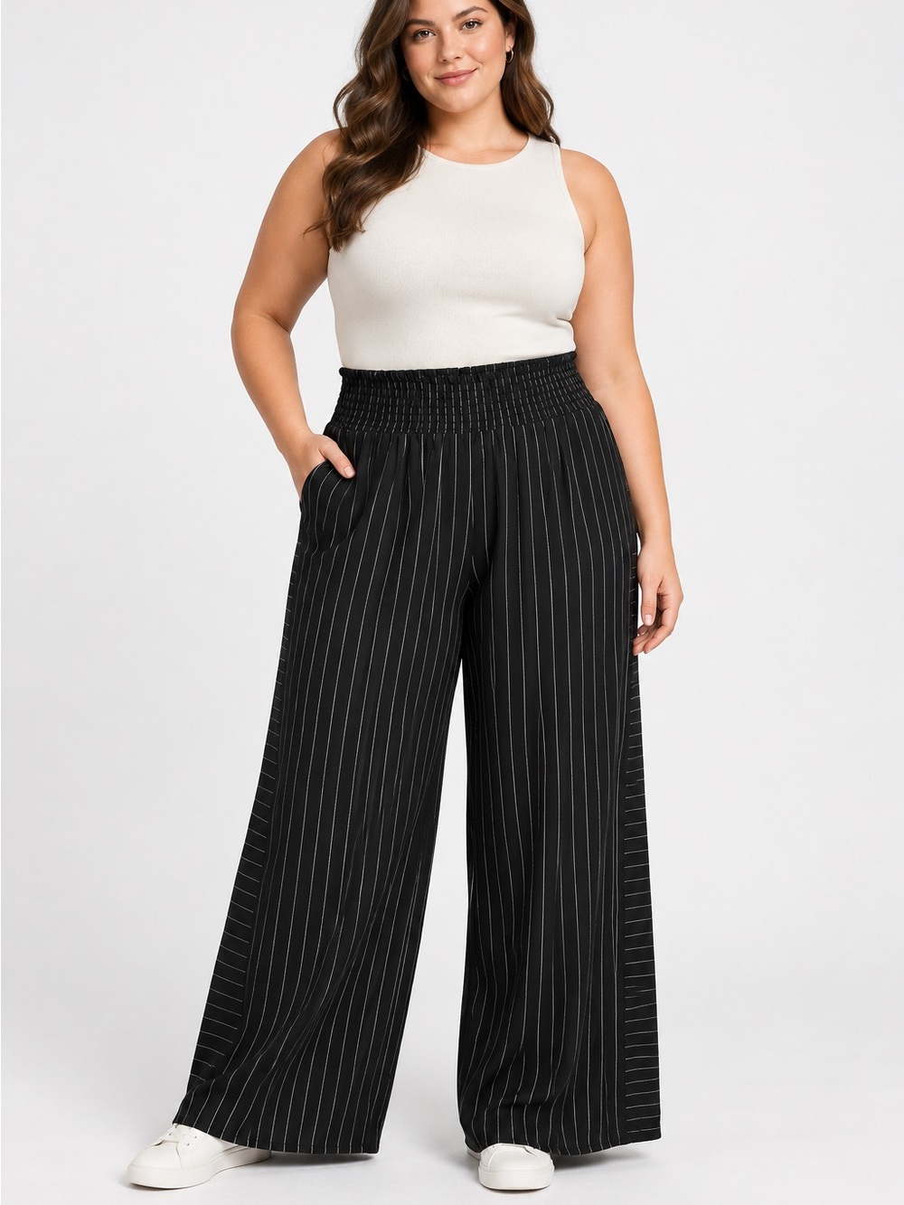 Cynthia Rowley black pinstripe wide-leg pants 1x